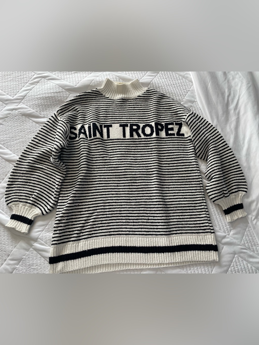 Mango Saint Tropez black and white striped mock neck sweater M
